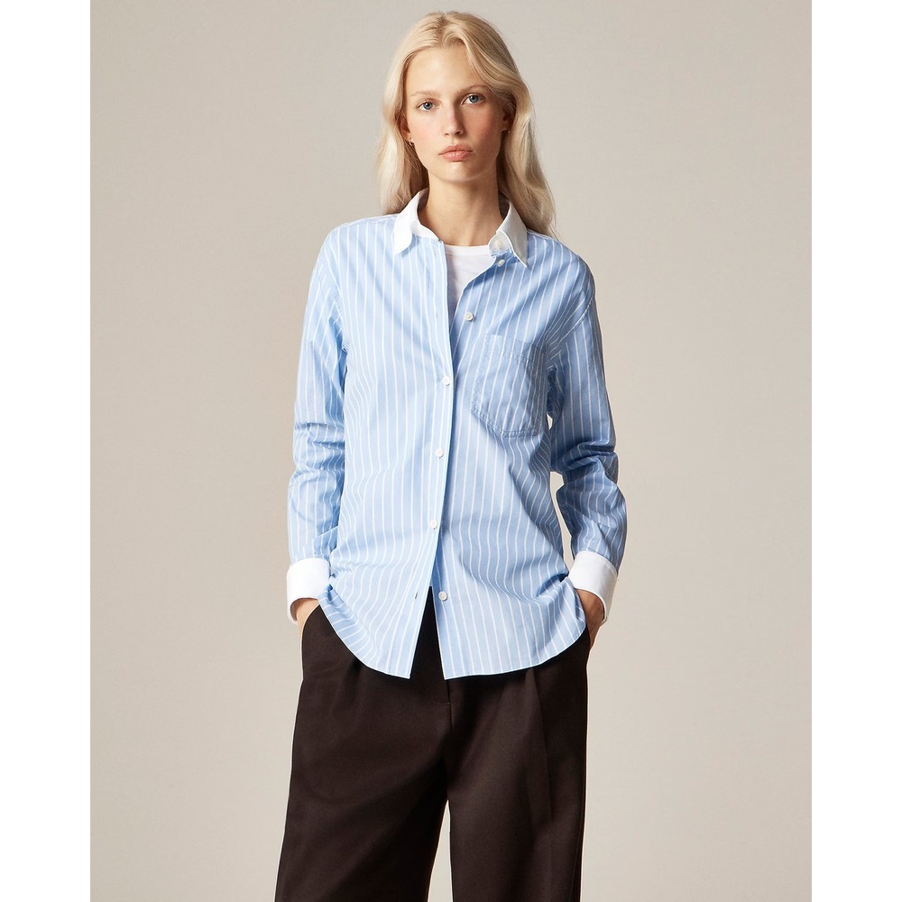 Alex Eagle x J.Crew Striped Cotton Button Down Shirt Blue White CN533 Sz 18 NEW